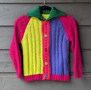 Brasilian Colorful Colorblock Knit Cardigan Size 6 Pink Green Yellow Purple
